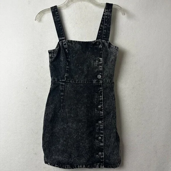 Divided HM dress women XS black acid wash‎ denim Y2K bodycon mini - Picture 1 of 5